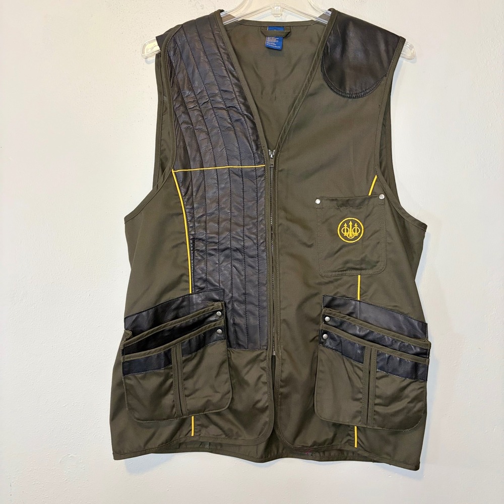 Beretta Shooting Vest XL Green Leather Recoil Pad Sporting Clays Trap Hunting